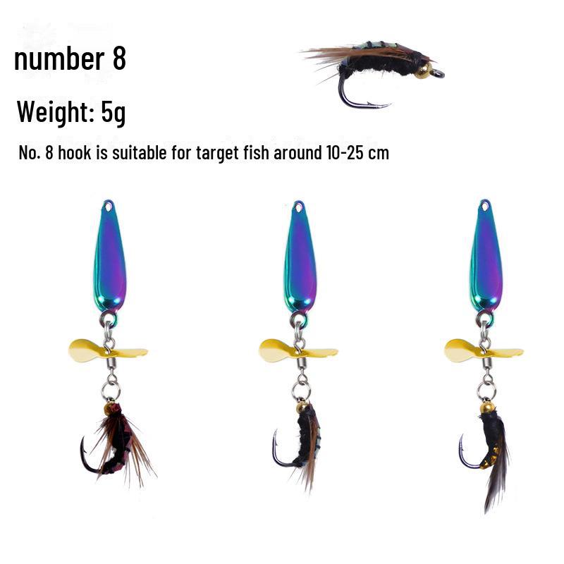 Набор для ловли рыбы нахлыстом в стиле кунг-фу: Вращающийся пропеллер, семена дыни, крючок с блестками, искусственная микроприманка, белая приманка Horse Mouth