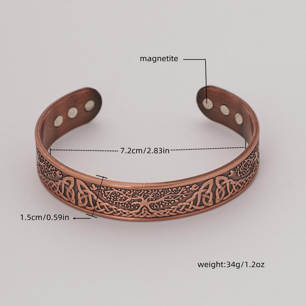 Magnetic Stone Bracelet & Ring Set: Antique Red Copper, Retro Style, Tree Design - Unisex Jewelry