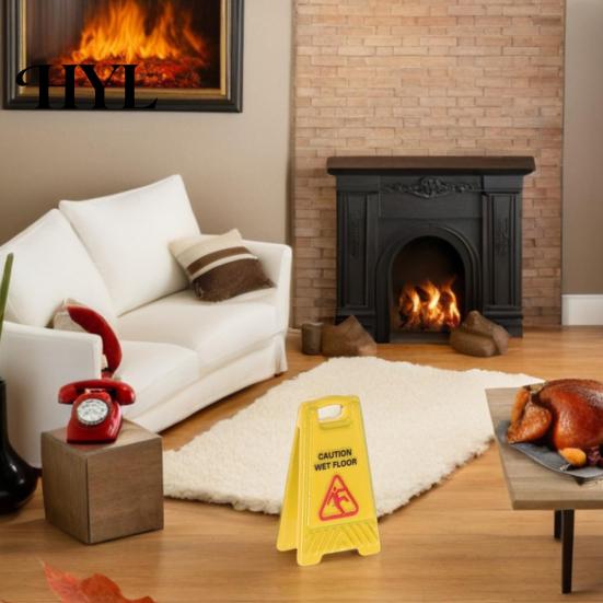Doll House Floor Signs 5Pcs Mini Caution Wet Sign Single-side Realistic Miniature Dog Cat Vomit Tiny Danger Small Warning Desk Toy Dollhouse