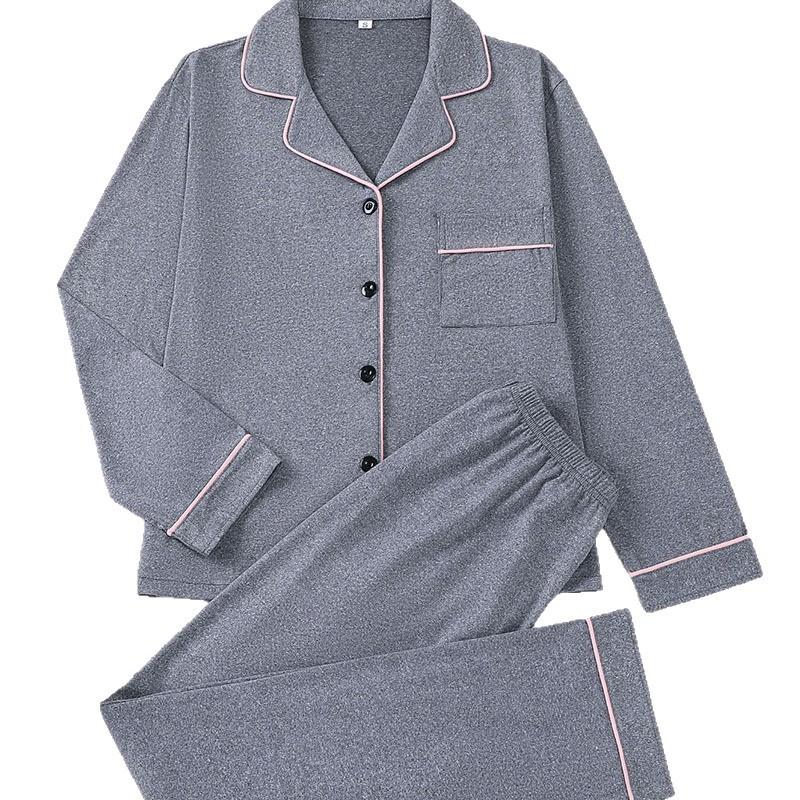 Womens Solid Color Pajama Set Long Sleeve Top Pants Soft Comfortable Loungewear Home