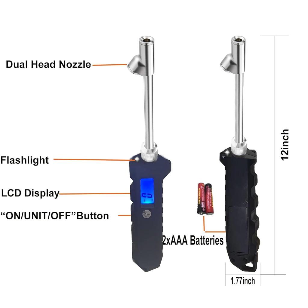 PINKJOY Digital Tire Pressure Gauge 230 PSI Heavy Duty Dual Head Stainless Steel Made For Truck And RV With Backlit LCD And Flashlight Car