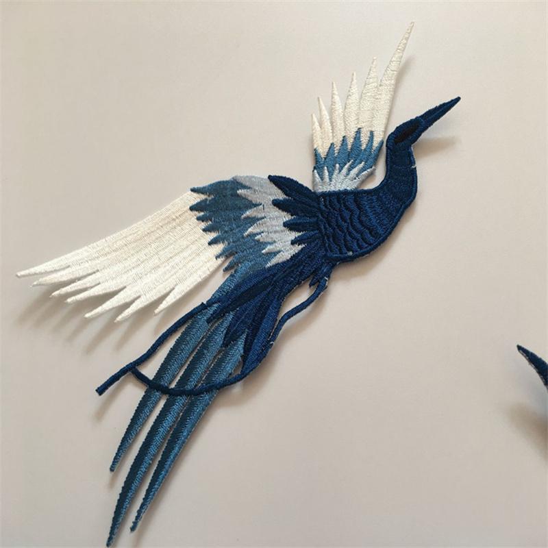 Вышитая синяя птица Феникс, большая нашивка, декоративный набор для одежды, набор из 4 аксессуаров Cheongsam, клейкая тканевая наклейка ручной работы, сделай сам