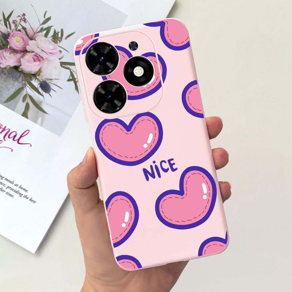 Чехол для Tecno Spark Go 2024 Милый Цветочный Узор Сердечки Конфетный Цвет Мягкий Силикон Тонкая Задняя Крышка Телефона Для Spark Go (2024) BG6