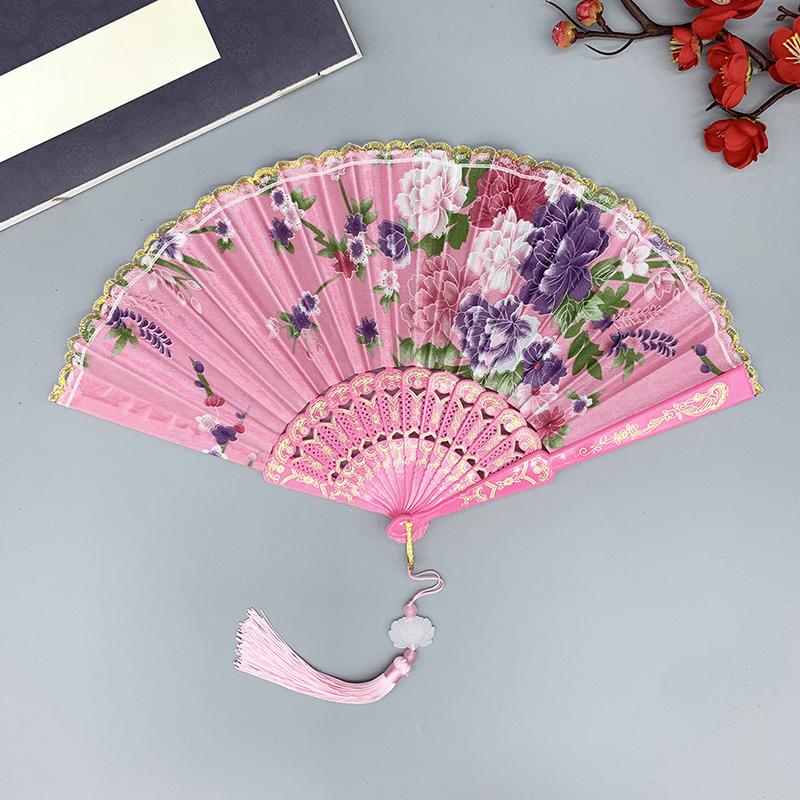 1 шт. Складной веер Элегантный и роскошный цветочный узор Винтажный танцевальный веер Модный китайский стиль Ручной штампованный дизайн