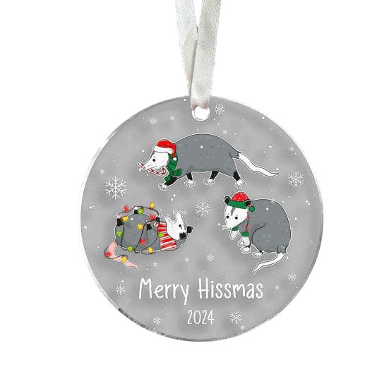 Animal Christmas Ornament 2D Flat Acrylic Ornament Cartoon Santa Hat Animal Hanging Decoration for Christmas Tree Mantel