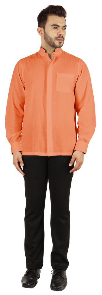 BestMan Однотонная рубашка с длинным рукавом для мужчин с двойной планкой на пуговицах спереди и китайским воротником