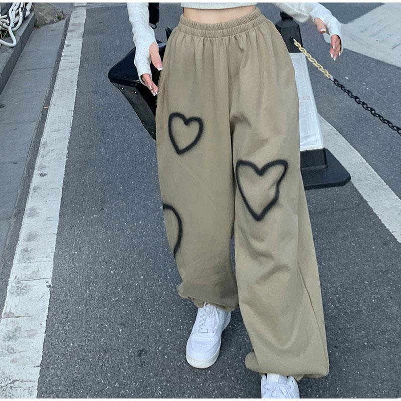 Streetwear Hip Hop Women's Pants Oversize High Waist Female Sweatpants Summer Heart Chic Harajuku Korean Lady Trousers