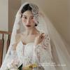 Ретро Кружевная Фата Длинный Хвост Картина Маслом Свадебная Фотография Фотография и Макияж Стиль Головные Уборы