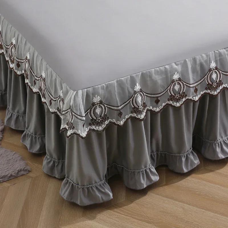 3pcs Bed Skirt Set with Ruffle Lace Anti Slip 1 8x2 0m Bed Cover Solid Mattress Dust Cover Pillowcase