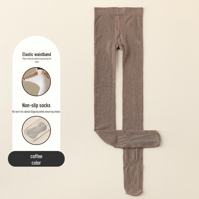 Бежевые женские черные хлопковые леггинсы - Готовые к зиме, Эффект голых ног, Плотные колготки