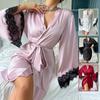 Sexy Nightgown Medium Bathrobe Sex Pajamas Women's Long-sleeved Women's Satin Loungewear