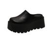 Leather Muffin Thick-soled Slippers for Women's Outer Wear In the Spring of 2025, the New Versatile Small Man Heightening Bag Head Half Slippers