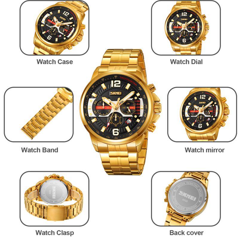 Мужские часы из нержавеющей стали с хронографом и календарем, светящиеся мужские часы, водонепроницаемые, с шестью штифтами, кварцевые наручные часы, мужские подарки