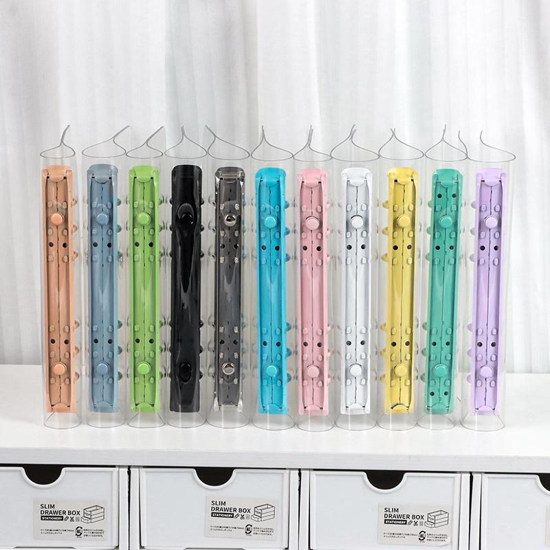 Прозрачная ПВХ обложка для планера формата A5/A6 на кольцах с кнопкой и разноцветным металлическим клипом на шесть отверстий