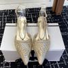 Женские босоножки на низком каблуке Высокое качество Модный дизайн Элегантный каблук-шпилька Заостренный носок Плетеная сетка Ремешок с пряжкой Туфли для платья Летние