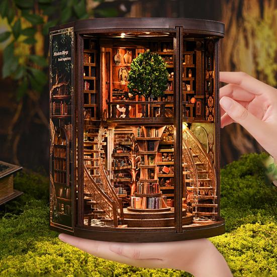 Набор-домик из книг для самостоятельной сборки со светодиодной подсветкой, ручной работы, винтажный, 3D, деревянная головоломка, миниатюрный книжный магазин, украшение для книжной полки, подарок для любителя книг