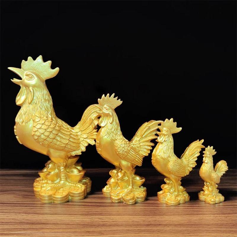 Golden Chicken Decoration Gold Plating Lucky Cock Resin Statue Living Room TV Cabinet Figurines Chinese Decorations