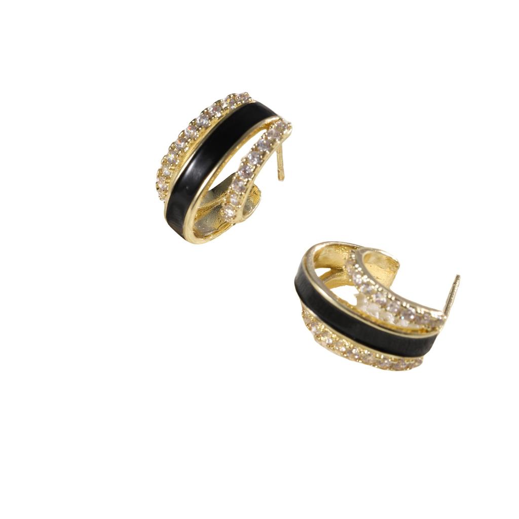 Classic Everything Fashion Light Luxury Temperament Copper Plus Zircon Geometric Dripping Oil Earrings Advanced Sense of Small Simple Earrings