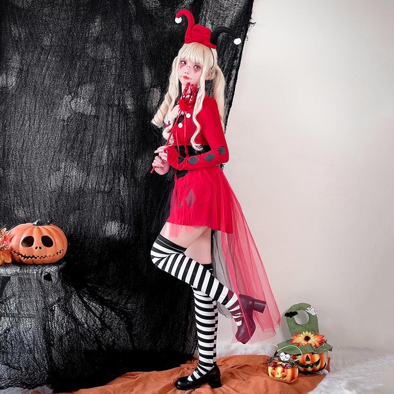Halloween Joker Clown Cosplay Costume Set Circus Jokers Dress for Women Girls Halloween Carnival Party Costumes