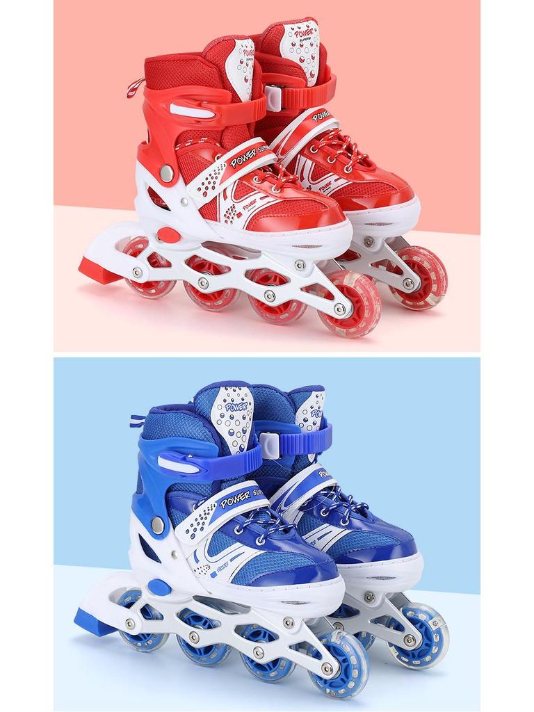 Регулируемые детские роликовые коньки - полный комплект, цветной