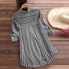 Plus Size Womens Three Quarter Striped Print V-Neck Loose Fit Top T-Shirt Blouse