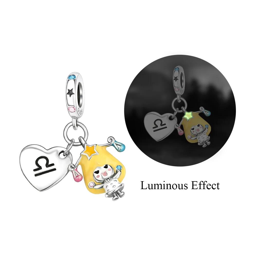 Оригинальные медные шармы, символы удачи, бусины знаков зодиака, светящиеся подвески-звезды, подходят для браслета, DIY, изящные ювелирные изделия, подарок