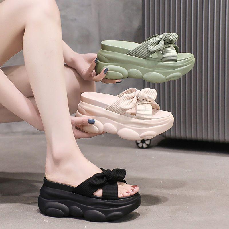 Модные женские шлепанцы и женские сандалии для улицы Каваи Обувь на каблуке Милые С бантом Шлепанцы Абрикосовый 39 Новый стиль Мода Роскошь Стильный