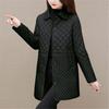 Autumn Winter Women Medium To Long Size Diamond Grid Cotton Jacket Solid Casual Thicken Warm Long Sleeve Jackets