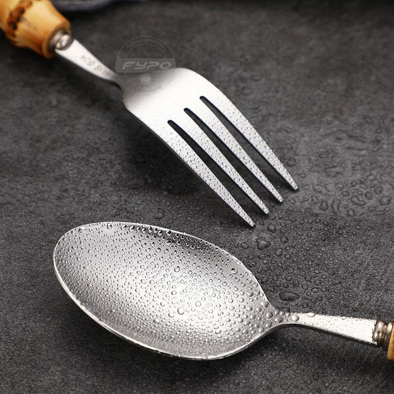 Наборы столовых приборов из бамбука 8/16/24 шт., набор столовых приборов из нержавеющей стали 304 для стейков, ложка и вилка для кухни, обеденного бара