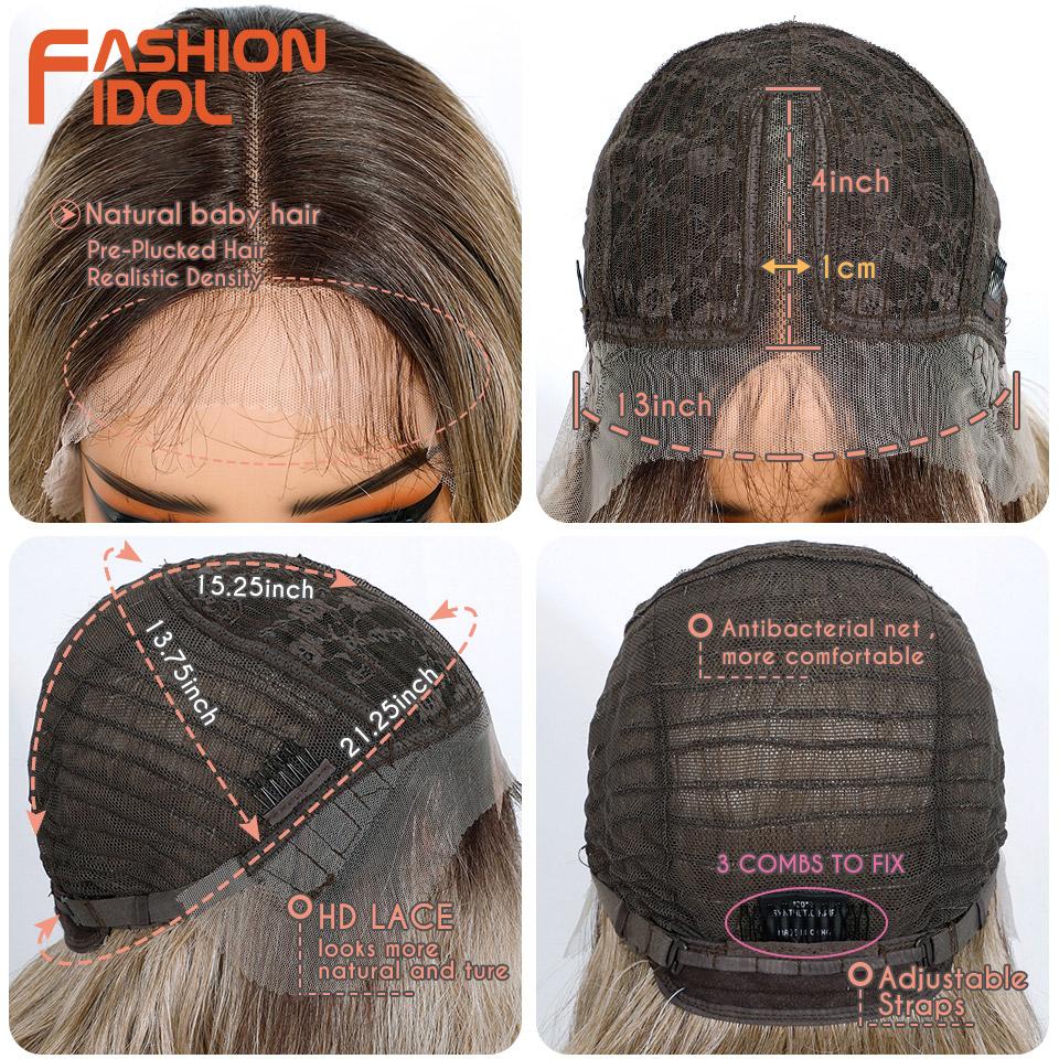 FASHION IDOL 36inch/90cm Water Wave Part Lace Wigs Synthetic With Baby Hair Wigs For Women Ombre Brown Natural Wave Wigs Cosplay