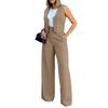 Women Wide Leg Pants with Sleeveless Vest Solid Color High Waist Elegant Lady Baggy Pants Set Casual Streetwear