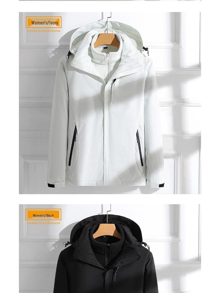 Couples' 3-in-1 Detachable Coat: Fleece-Lined, Windproof, Waterproof for Autumn/Winter Outdoor Adventures