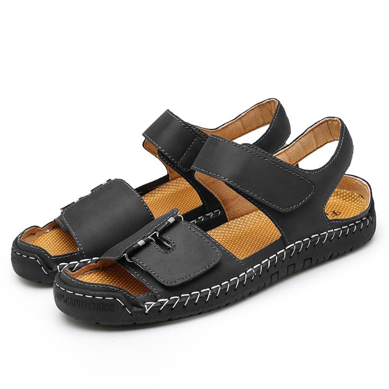 Men Sandals Black Leather Gladiator Sandals Outdoor Summer Roman Sandals for Men Beach Shoes Plus Size