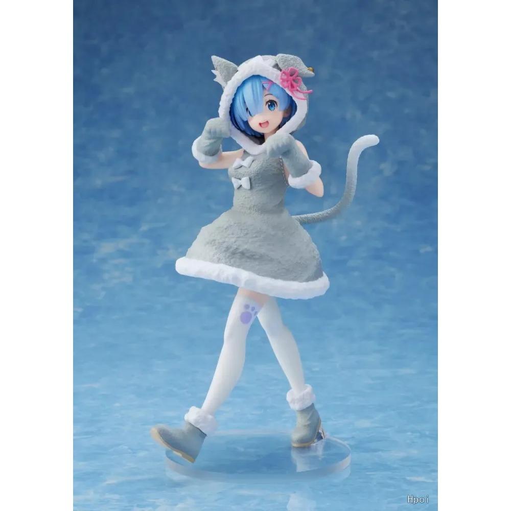 22CM Anime Re:Life in a Different World From Zero Rem Figure Parker Costume PVC Cat Ears Cute Dress Up Model Toys Doll Gift