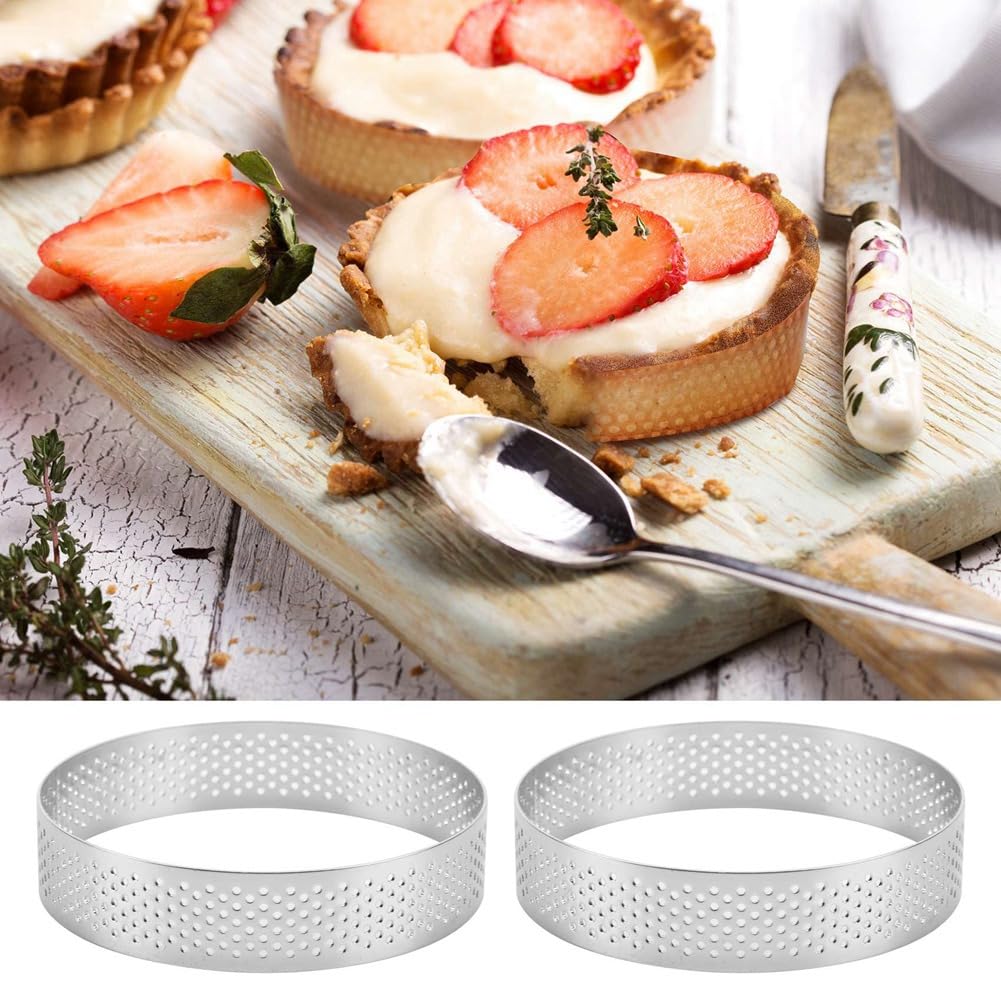 Pack of 10 Stainless Steel Cake Rings 12 cm with Holes 304 Silver Baking Molds for Cakes Quiches Pastries Mousse Kitchen Use