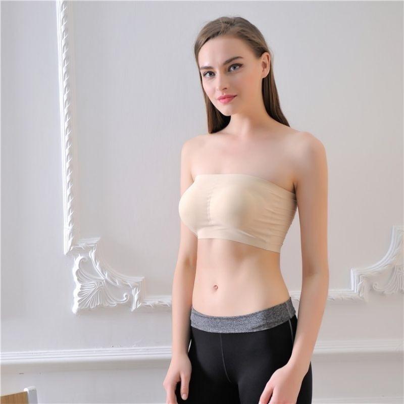 Женский съемный бюстгальтер из ледяного шелка, топ-труба с накладкой на грудь, однотонный натуральный бандо, сексуальный бюстгальтер Wr