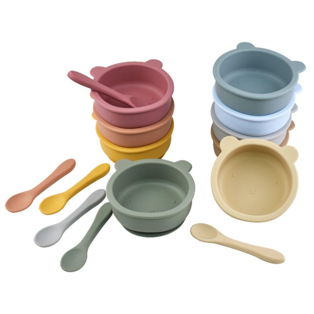 Flexible Feeding Tableware Portable Feeding Bowl Set Non-Slip Baby Bowls with Spoon Kids