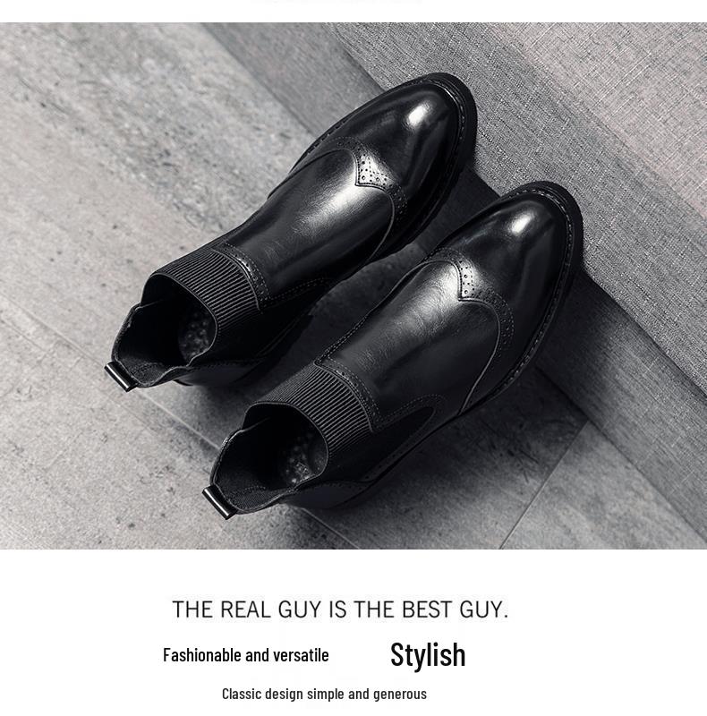 Men's High-Top Winter Business Leather Chelsea Boots - Pointed Toe, Korean Style, British Trend
