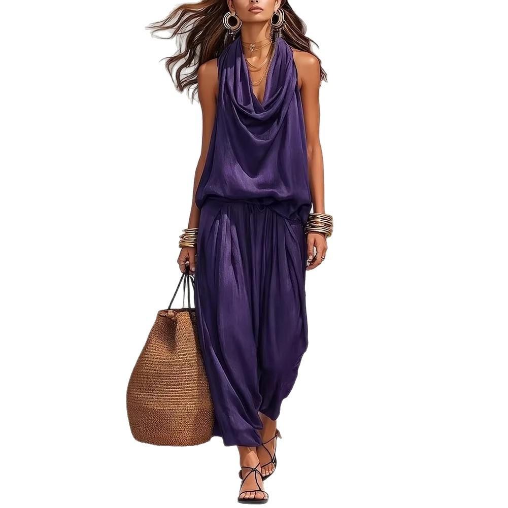 Elegant Polyester Sleeveless Shirt And Long Pants Set For Women In Spring Casual Wear