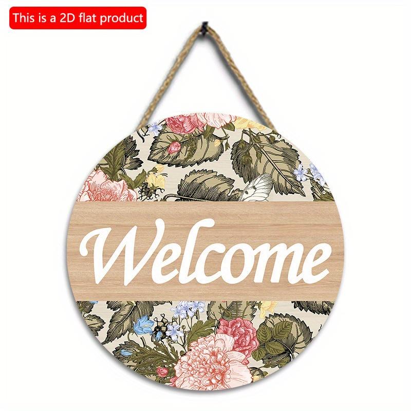 2D плоские 20*20 см 1 шт. Добро пожаловать Красивые красочные цветы, листья и бабочки с принтом Деревянные поделки Круглые дверные знаки, Декоративная художественная табличка Подарок для друзей