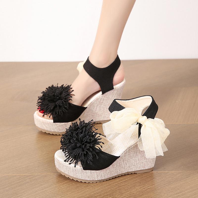 Розовые женские тапочки, модная летняя обувь с открытым носком, женские шлепанцы на высоком каблуке с узлом-бабочкой, женская обувь на танкетке на платформе, 42