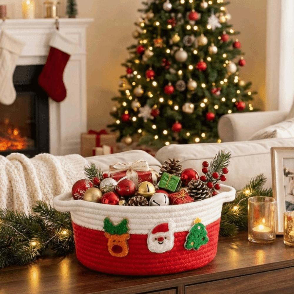 Cotton Rope Hand Woven Storage Basket Xmas Theme Candy Storage Baskets  Entryway