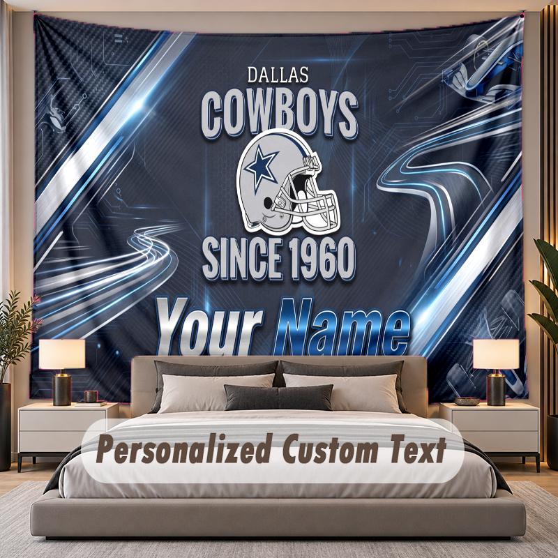 Custom Name Text Tapestry Dallas Cowboys Personalized Polyester Wall Tapestry For Bedroom And Room