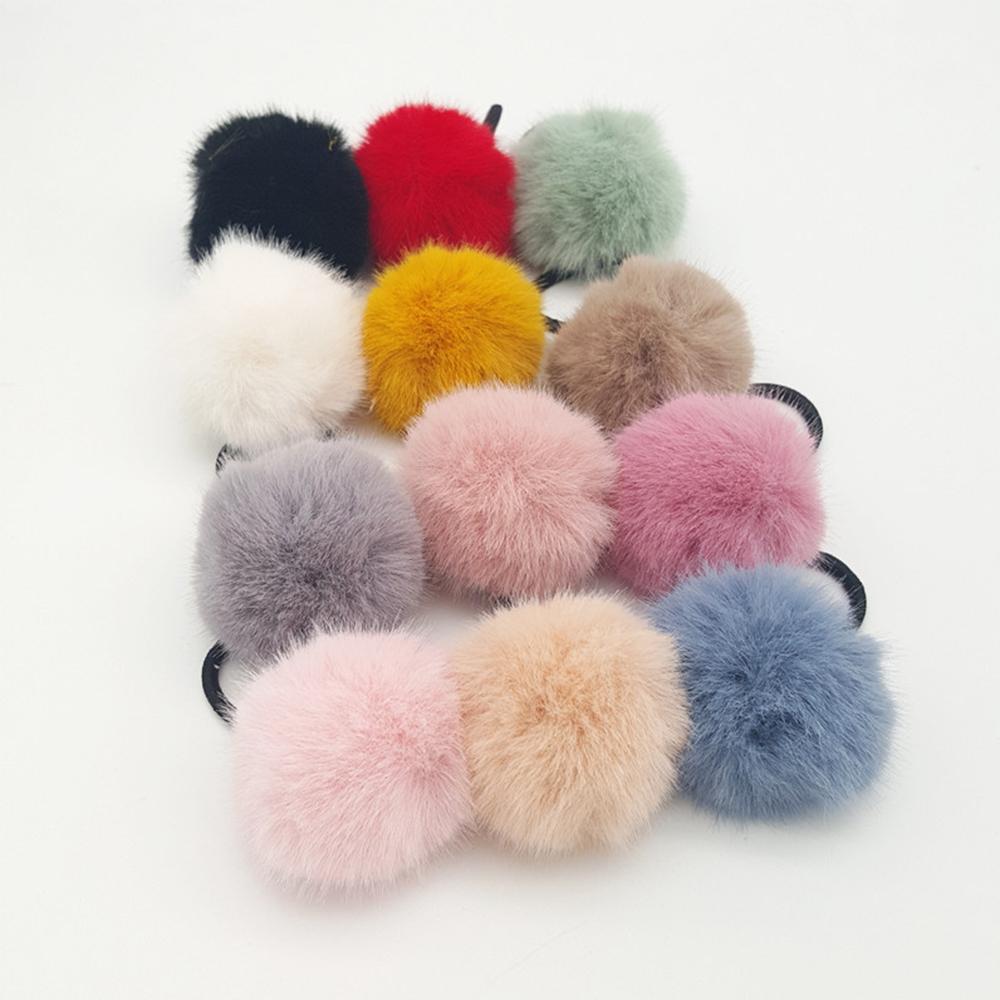 Rabbit Fur Elastic Hairband Pompom Rubber Band Ponytail Holder Plush Hair Rope Hair Accessories