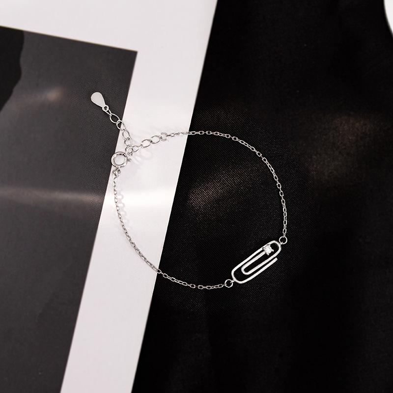 S925 Sterling Silver Gold-plated Paper Clip Bracelet for Women Ins Cool Style Niche Simple Pin Hand Jewelry for Women
