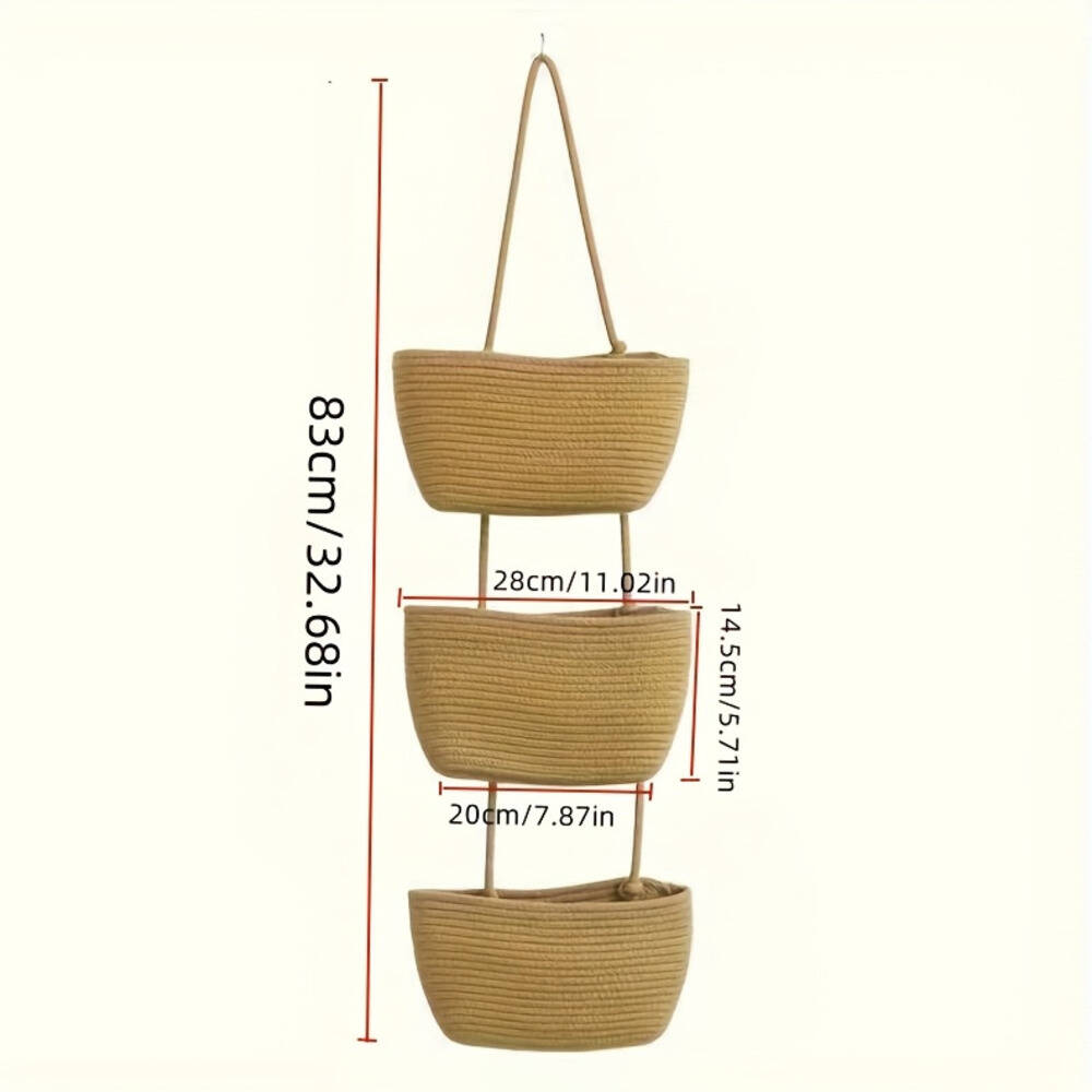 3-tier Rope Woven Fabric Basket, Boho Style, Over The Door, Decorative Starage For Living Room, Bathroom Shelf Baskets