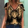 V-neck 3D Printed T Shirts Street Short Sleeved Pet Animals Loose T-shirt for Women
