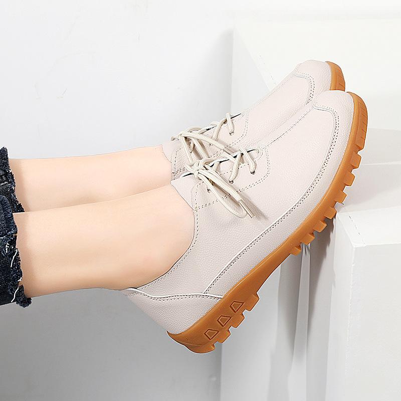 Весна Новые Туфли из Натуральной Кожи Одинарные Туфли с Мелким Вырезом Плоские Кожаные Туфли Подошва из Говяжьей Жилы Противоскользящие Рабочие Туфли для Беременных