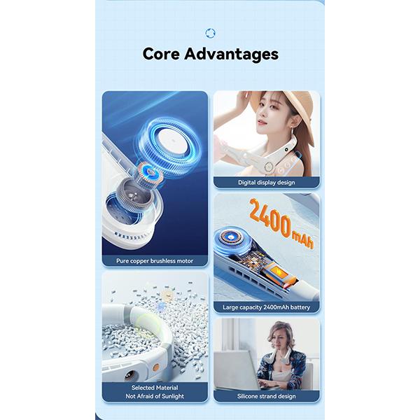 Мини-вентилятор для шеи Essager, 2400 мАч, подвесные вентиляторы для шеи, 5 скоростей с цифровым дисплеем, USB-вентилятор, уличный портативный летний спортивный воздухоохладитель