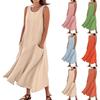 Women's Casual Solid Colour Round Neck Sleeveless Cotton Pocket Dresses